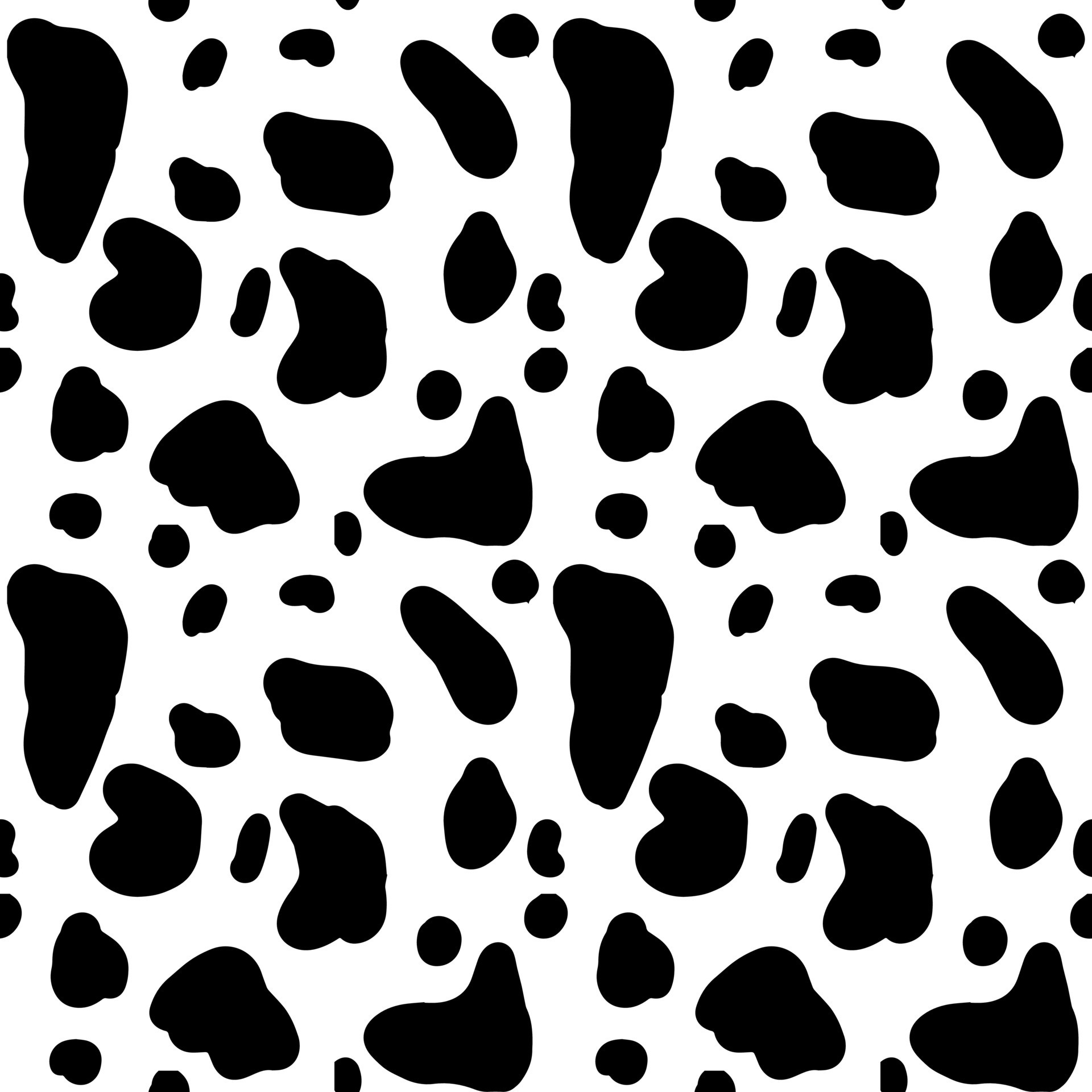 Seamless black and white dalmatin cow fur and skin pattern. Vector ...