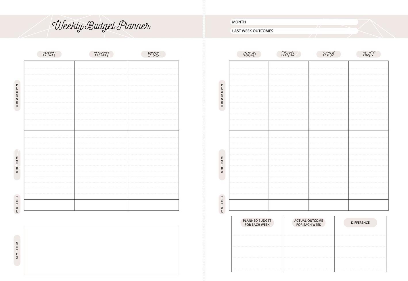 Beautiful budget planner template weekly, fashion vector