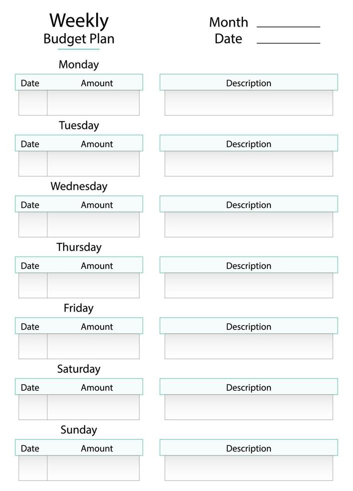 Professional weekly budget planner template in light colors vector