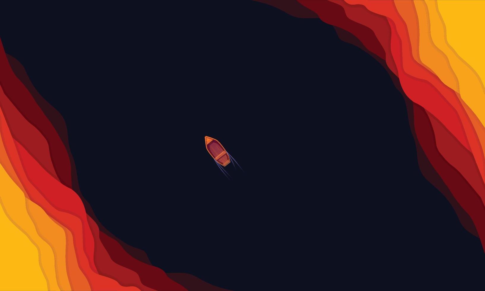 boat inside a red mountain area on a river, minimal wallpaper, simple design vector