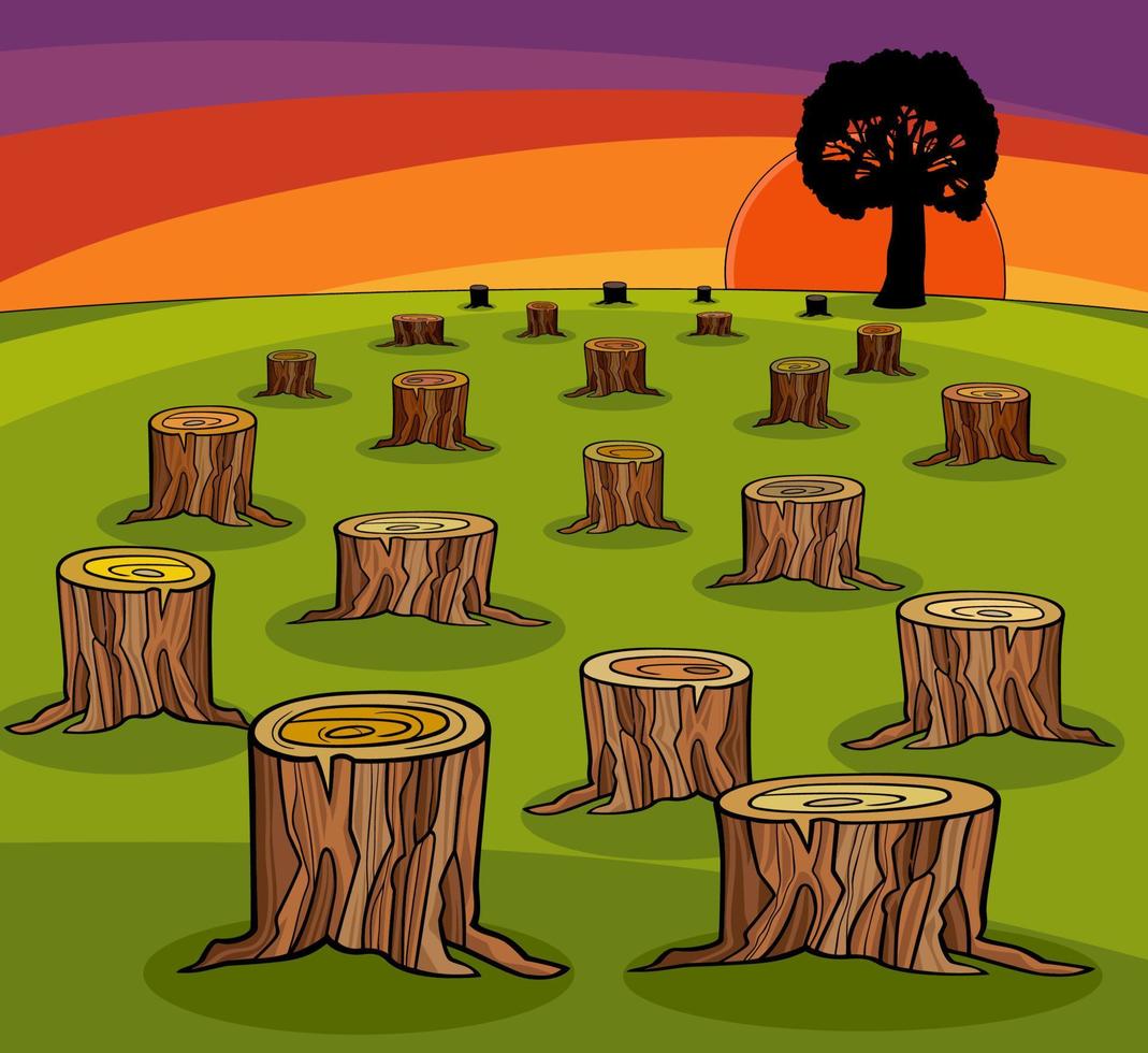 cartoon illustration of cut forest and last tree vector