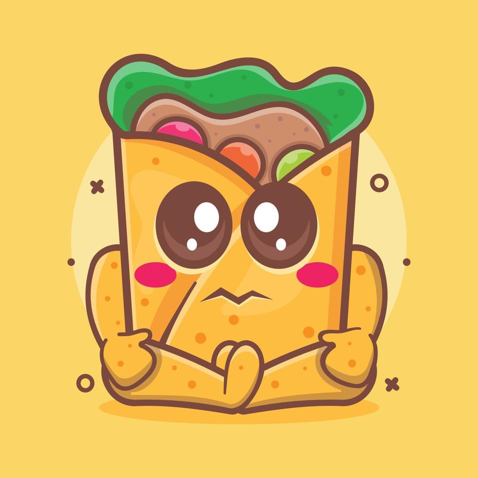 linda mascota de personaje de comida burrito con expresión triste dibujos animados aislados en diseño de estilo plano vector