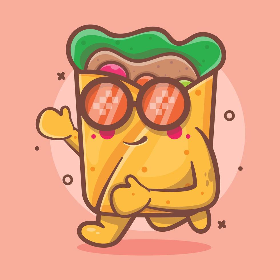 linda mascota de personaje de comida burrito ejecutando dibujos animados aislados en diseño de estilo plano vector