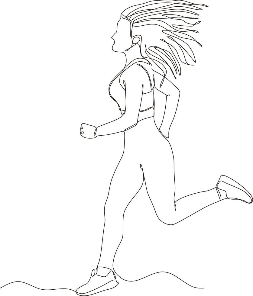 dibujo de línea continua. mujer deportiva corriendo sobre fondo blanco. ilustración vectorial vector