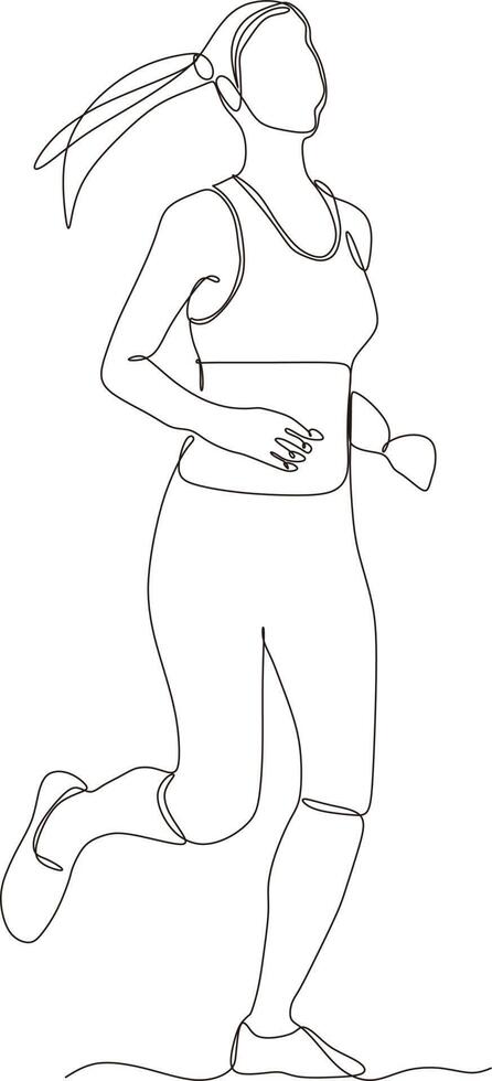 Continuous line drawing. Sport woman running on white background. Vector illustration