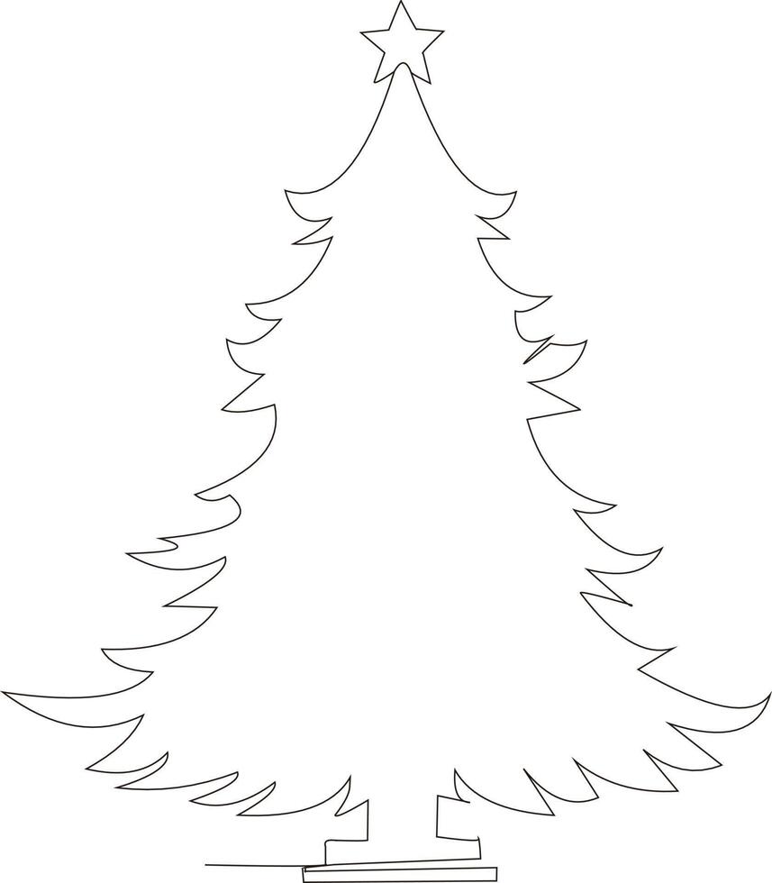 Christmas tree in continuous line art drawing style. Spruce black linear design isolated on white background. Vector illustration