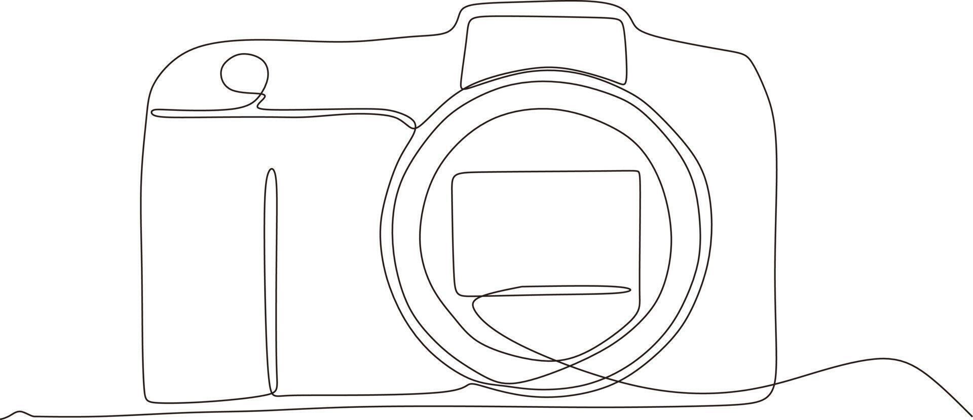 Black and white one line camera design. DSLR camera digital vector with