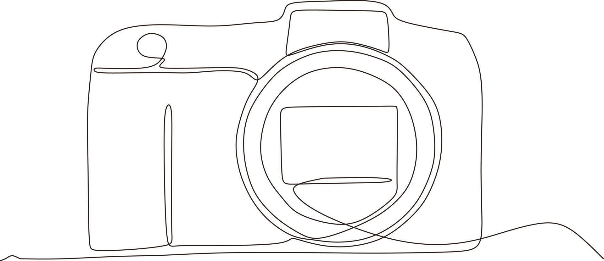 Black and white one line camera design. DSLR camera digital vector with single continuous line drawing in linear minimalism style. Photographic equipment concept isolated on background vector design i