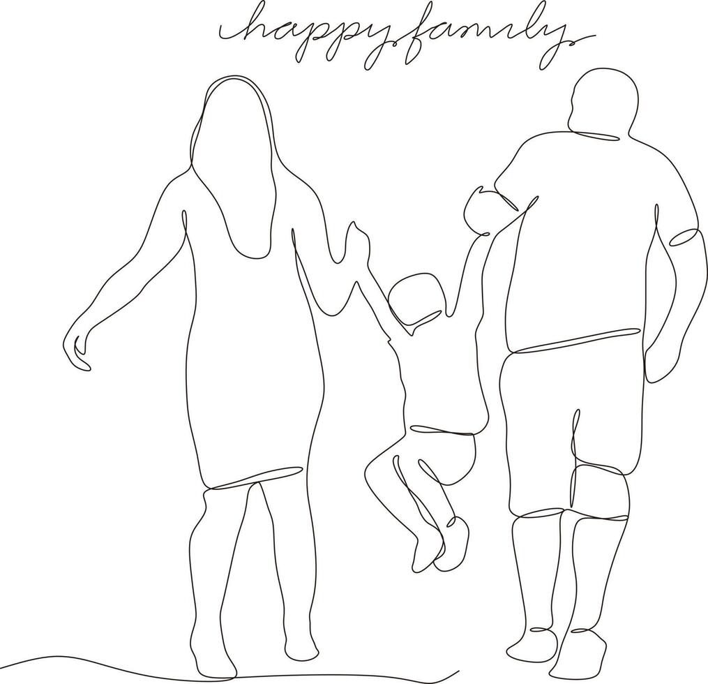 vector de familia feliz de línea continua, ilustración