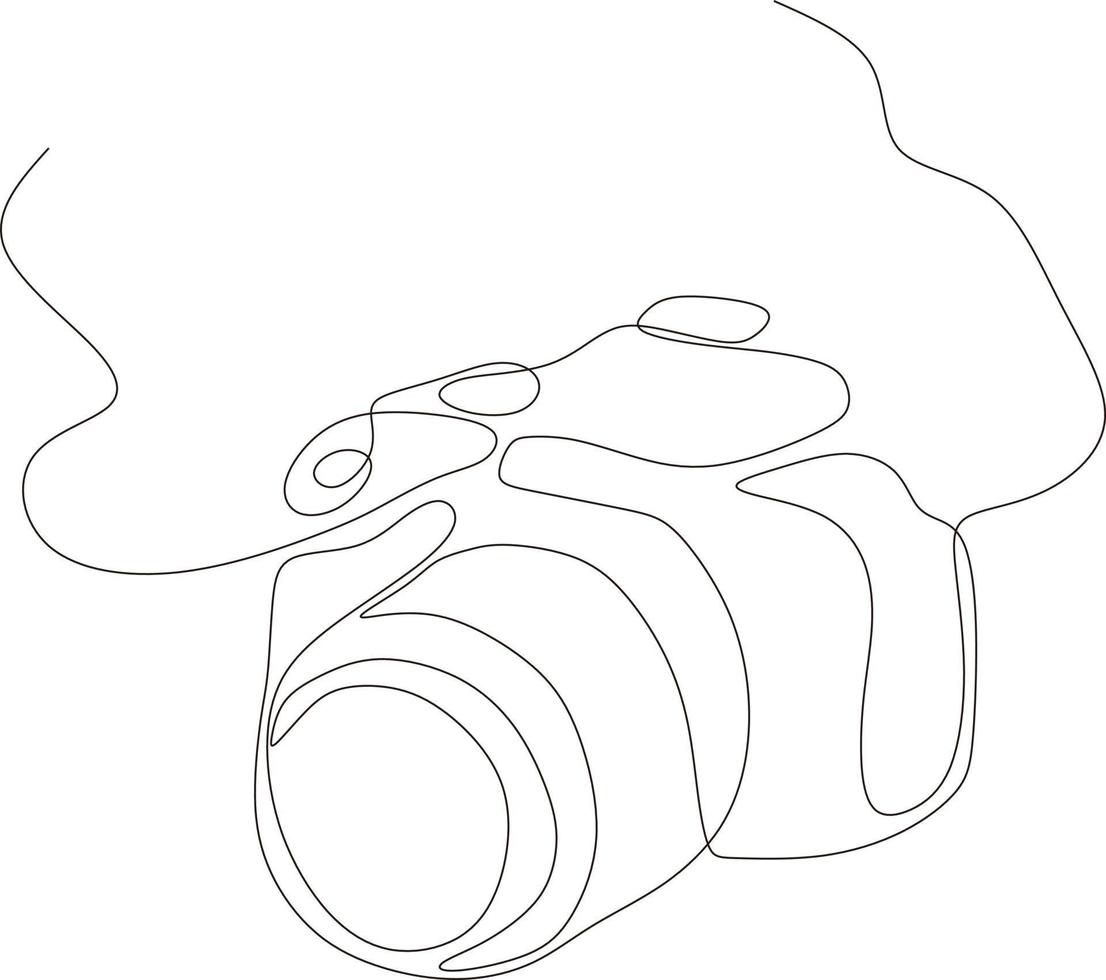 Black and white one line camera design. DSLR camera digital vector with single continuous line drawing in linear minimalism style. Photographic equipment concept isolated on background vector design i