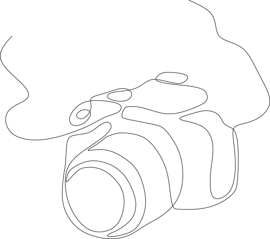 Black and white one line camera design. DSLR camera digital vector with single continuous line drawing in linear minimalism style. Photographic equipment concept isolated on background vector design i