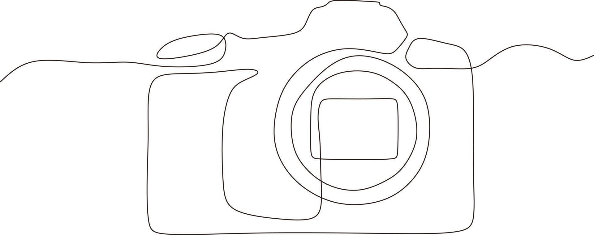 Black and white one line camera design. DSLR camera digital vector with single continuous line drawing in linear minimalism style. Photographic equipment concept isolated on background vector design i
