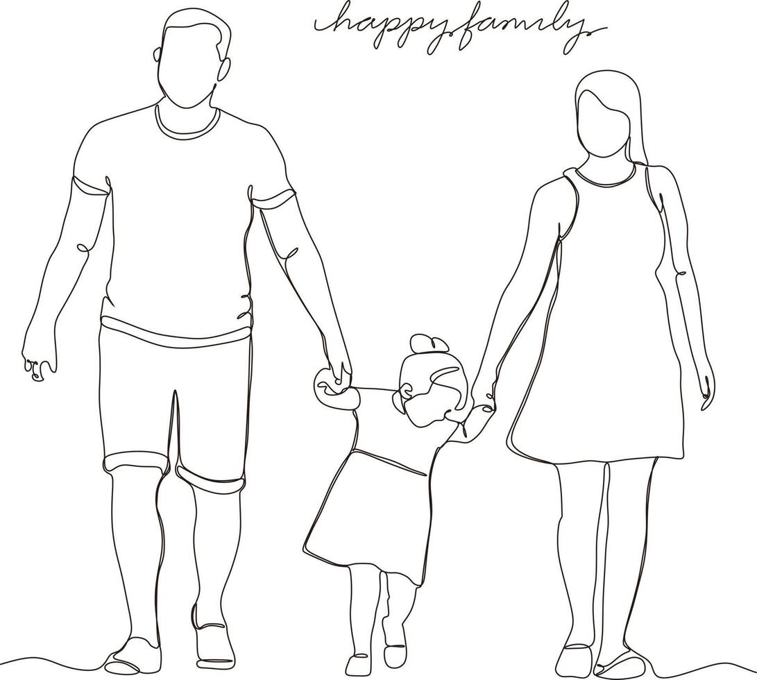 continuous line happy family vector,illustration vector