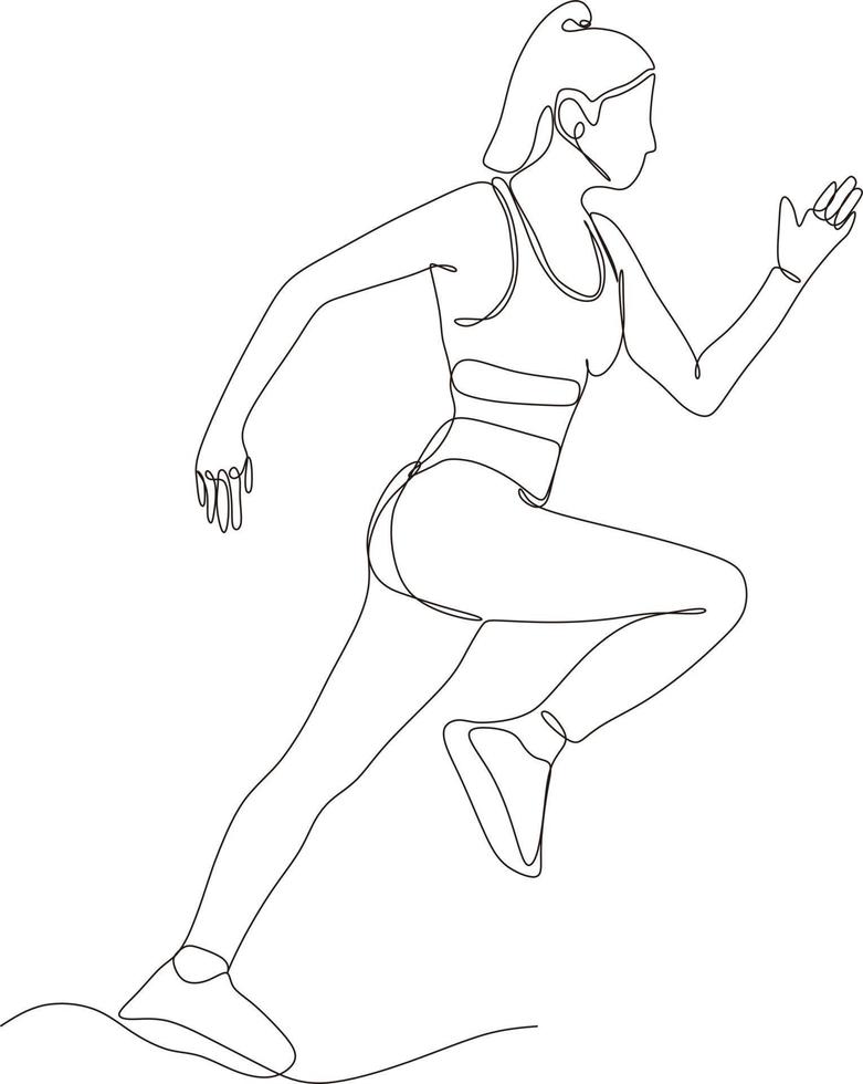 dibujo de línea continua. mujer deportiva corriendo sobre fondo blanco. ilustración vectorial vector