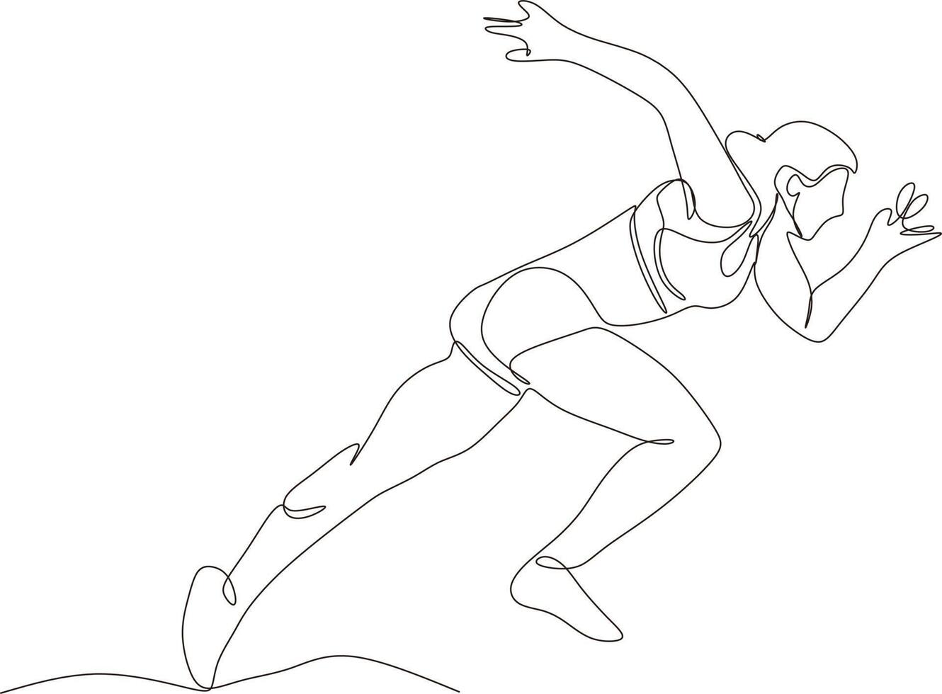 Continuous line drawing. Sport woman running on white background. Vector illustration