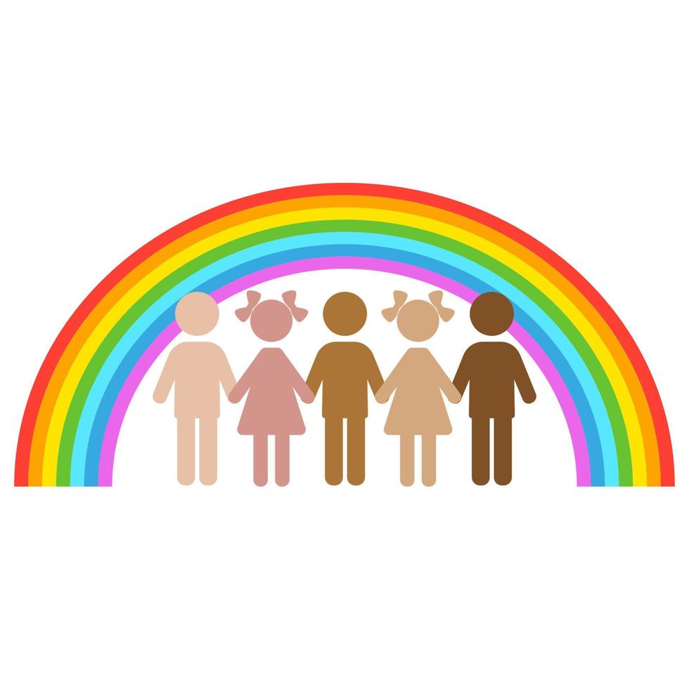 niños de diferentes naciones bajo el arcoiris vector