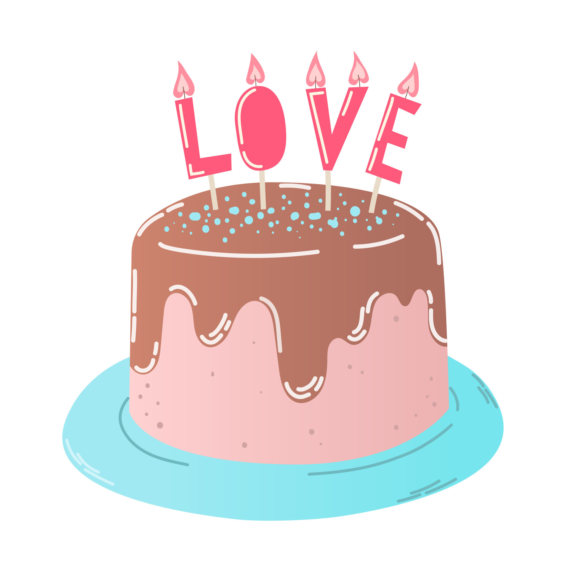 Hand Drawn Chocolate Cake With Red Candles In Shape Word Love In Flat Hand Drawn Chocolate Cake With Red Candles In Shape Word Love In Flat Style Vector