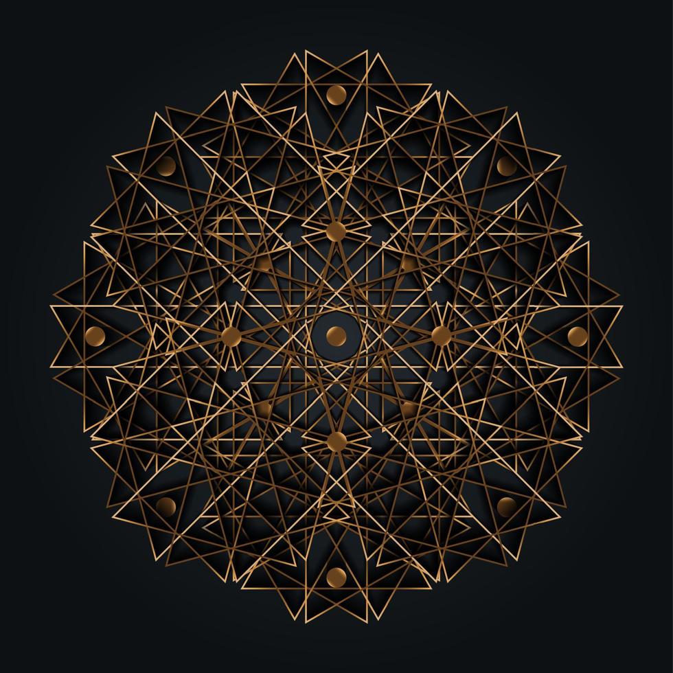 Alchemy gold Sacred Mandala, Luxurious Abstract Geometric Golden circle Mandala Logo Concept Vector, Sacred Geometry isolated on black background vector