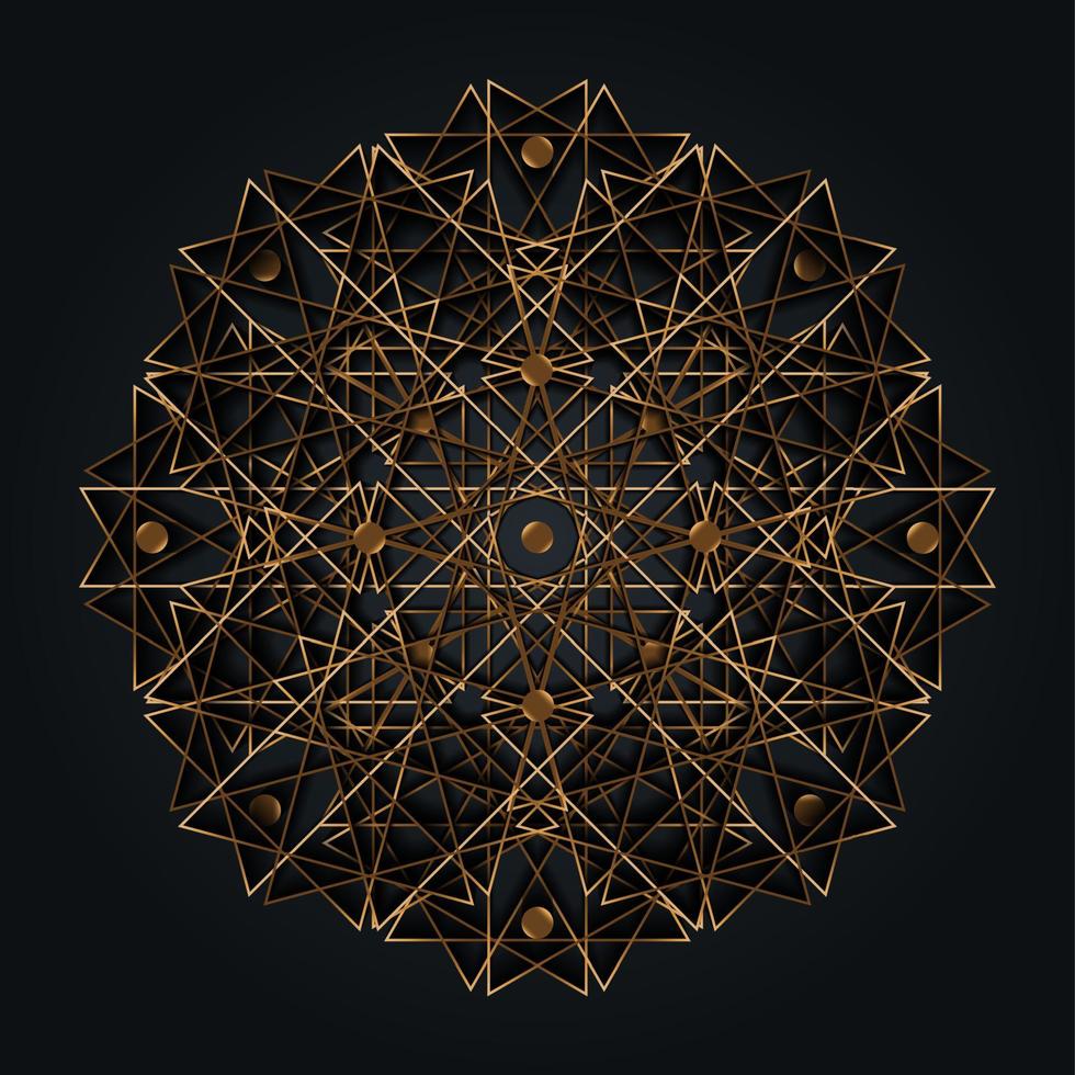 Alchemy gold Sacred Mandala, Luxurious Abstract Geometric Golden circle Mandala Logo Concept Vector, Sacred Geometry isolated on black background vector