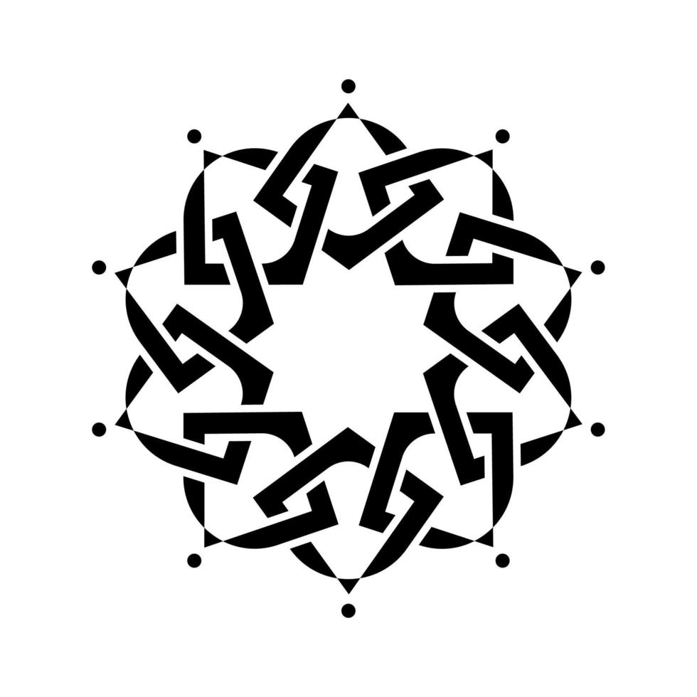 Geometric emblem template design with overlapping elements. Islamic motif. Celtic knot. Geometric pattern mandala in Arabic style, black logo isolated on a white background. Vector illustration