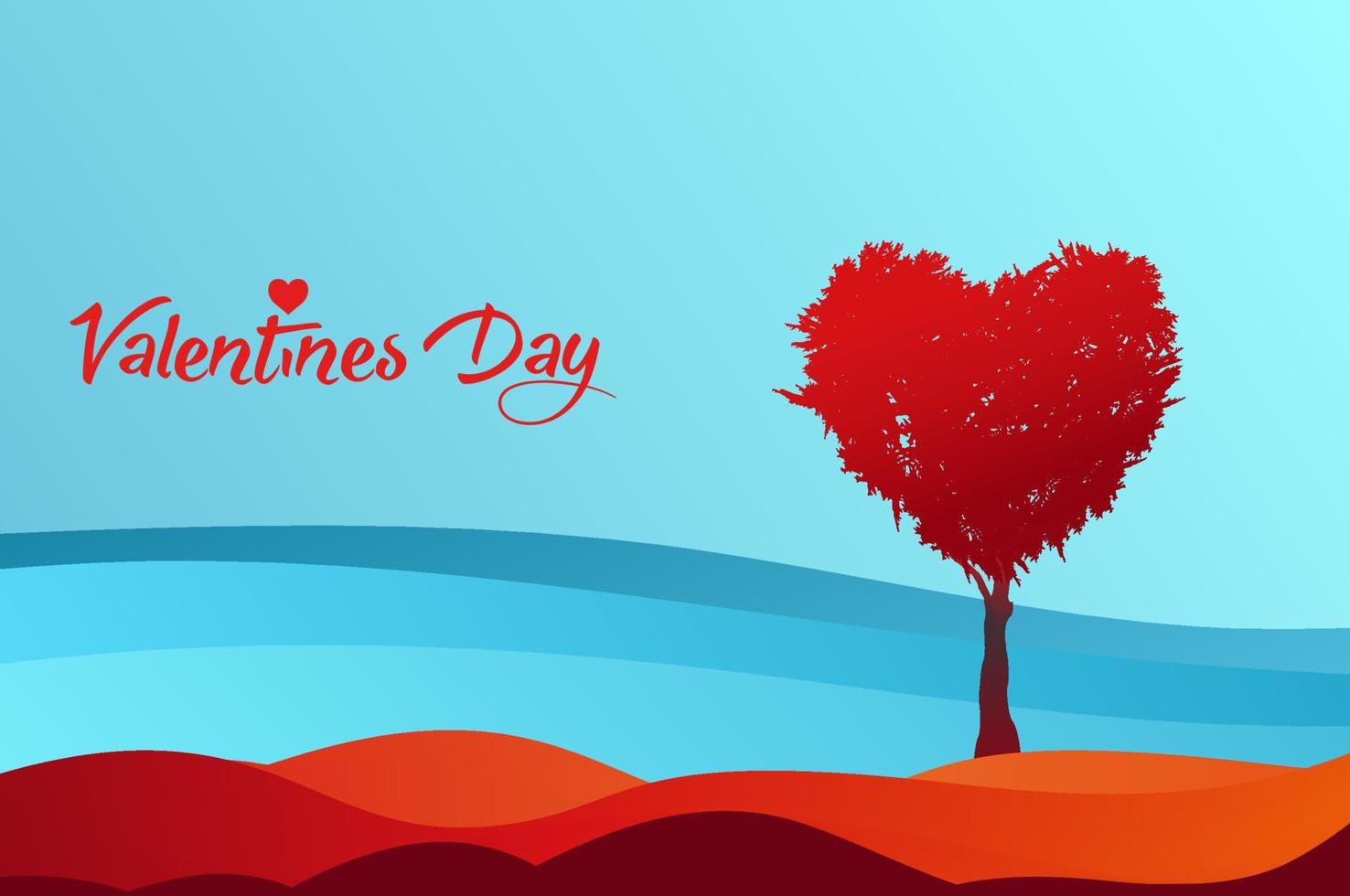 Tree in the shape of heart, valentines day background, vector fantasy landscape, banner template