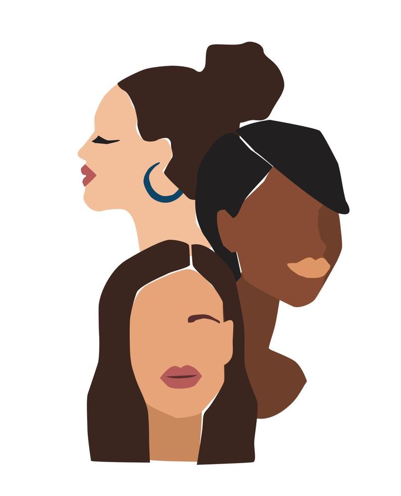 ilustración vectorial aislada de mujeres abstractas con diferentes colores de piel. lucha por la libertad, la independencia, la igualdad. concepto para el día internacional de la mujer y otros usos vector