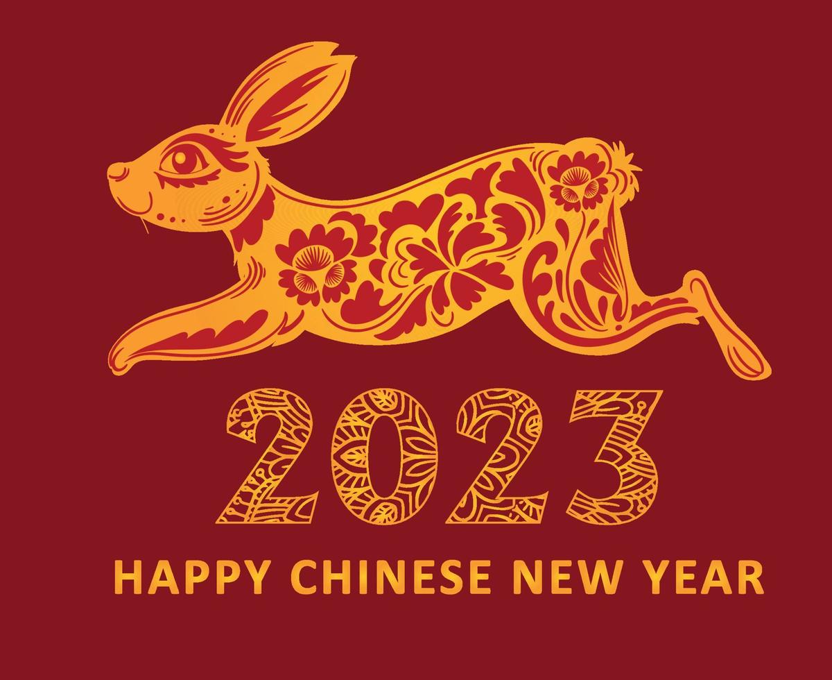 Happy Chinese new year 2023 year of the rabbit Yellow Abstract Vector Illustration With Red Background