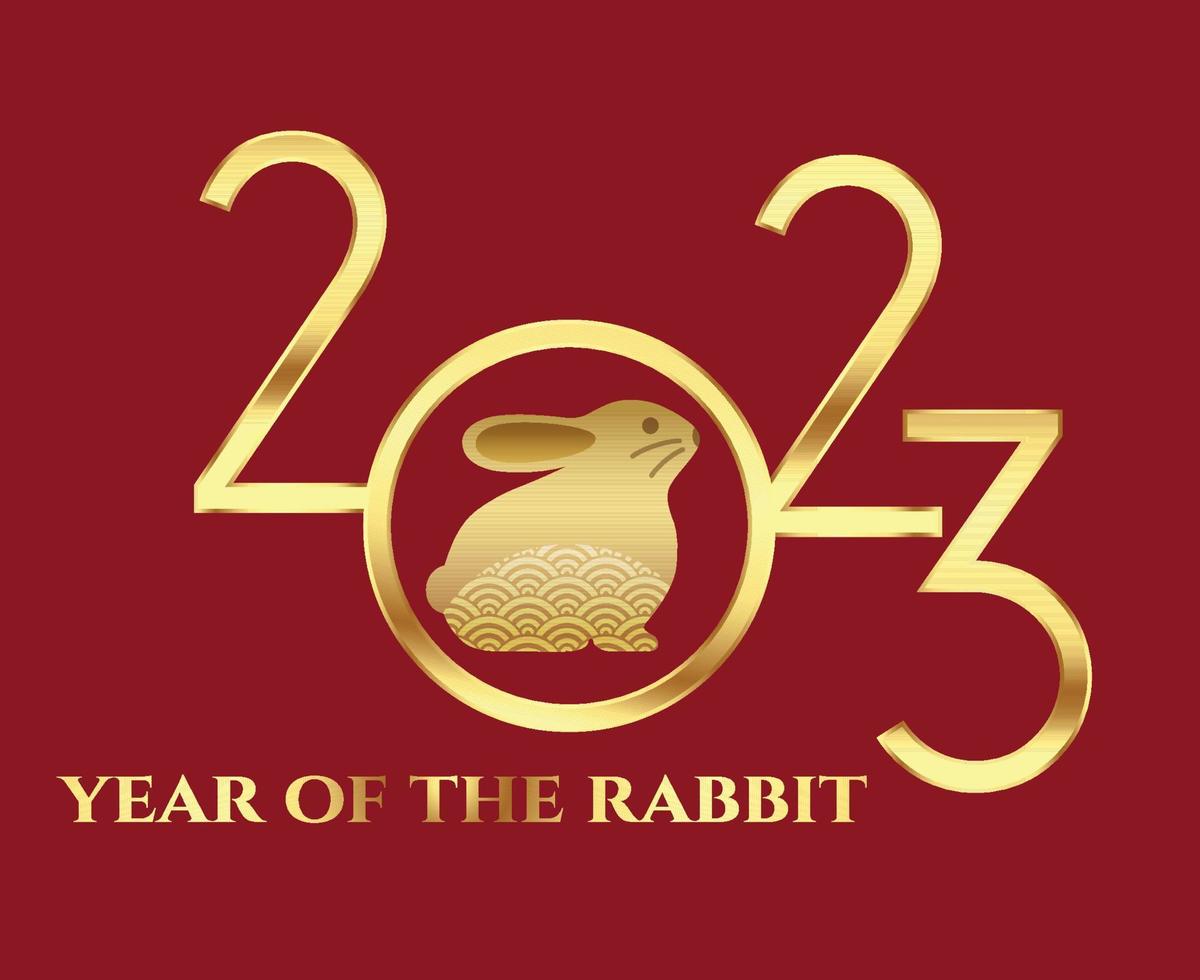 feliz año nuevo chino 2023 año del conejo oro ilustración vectorial abstracta con fondo rojo vector