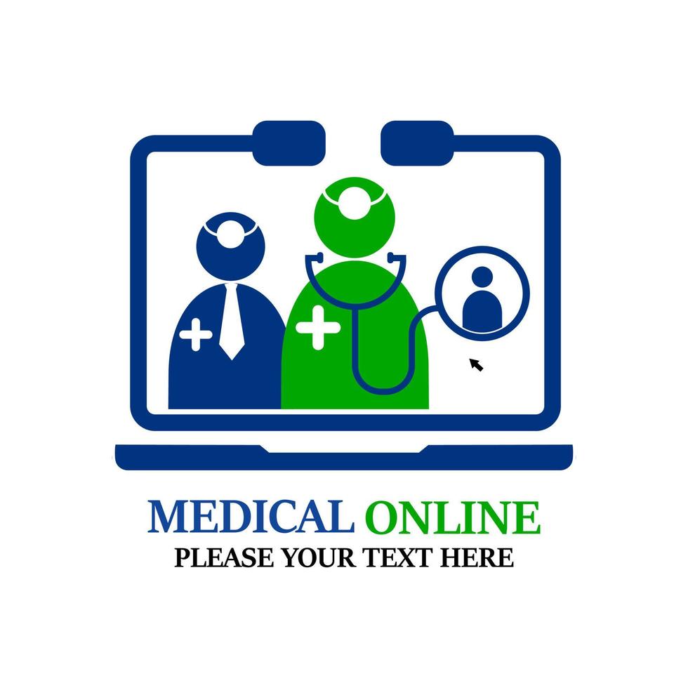 Medical online logo design template illustration. There are laptop, doctor and patient. This is good for medical vector