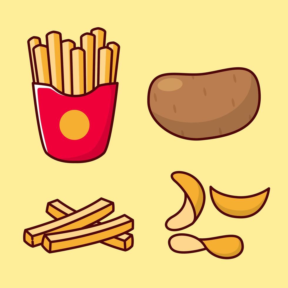 Set of potato vector illustration with cute design isolated on yellow background