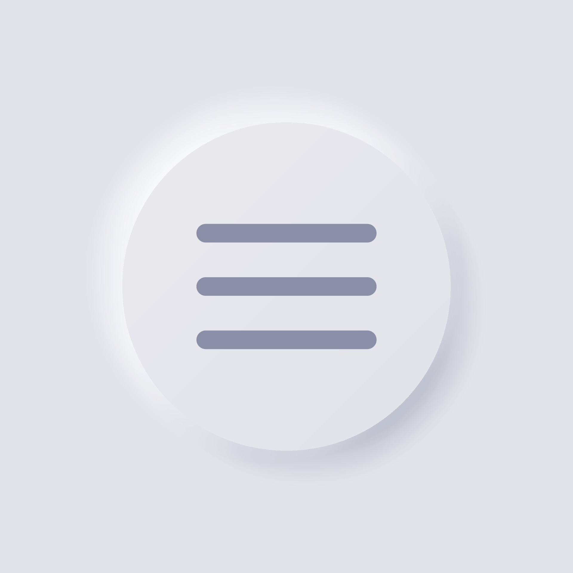 Three Bar Line Menu Icon White Neumorphism Soft UI Design For Web 