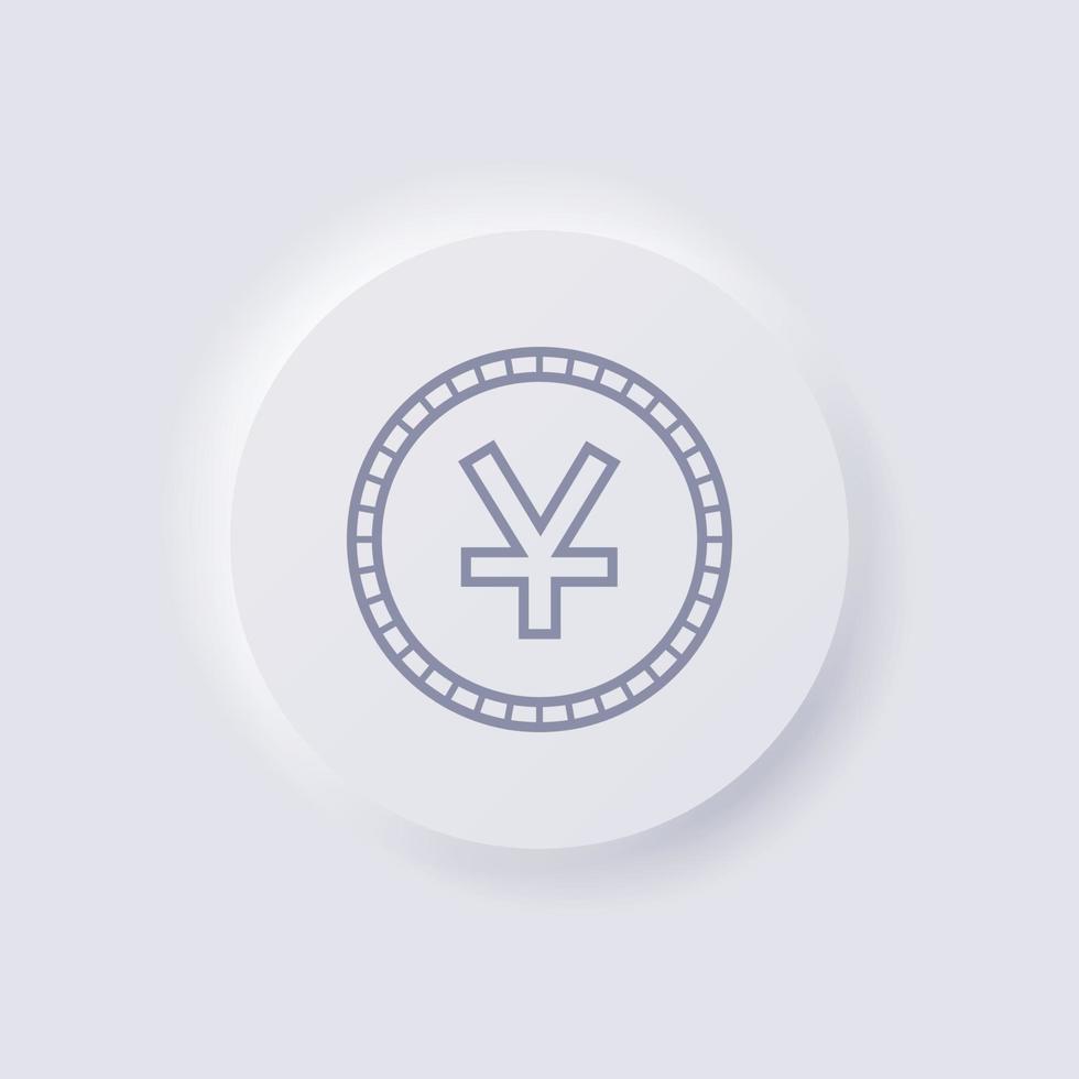 Chinese yuan currency symbol coin icon, White Neumorphism soft UI Design for Web design, Application UI and more, Button, Vector. vector