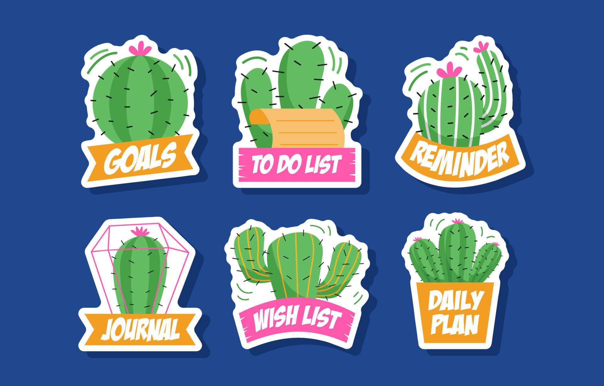 Cute Cactus Sticker Set 17113629 Vector Art at Vecteezy