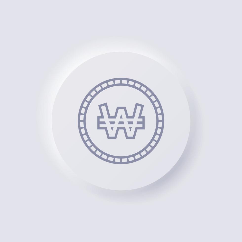 Korean won currency symbol coin icon, White Neumorphism soft UI Design for Web design, Application UI and more, Button, Vector. vector