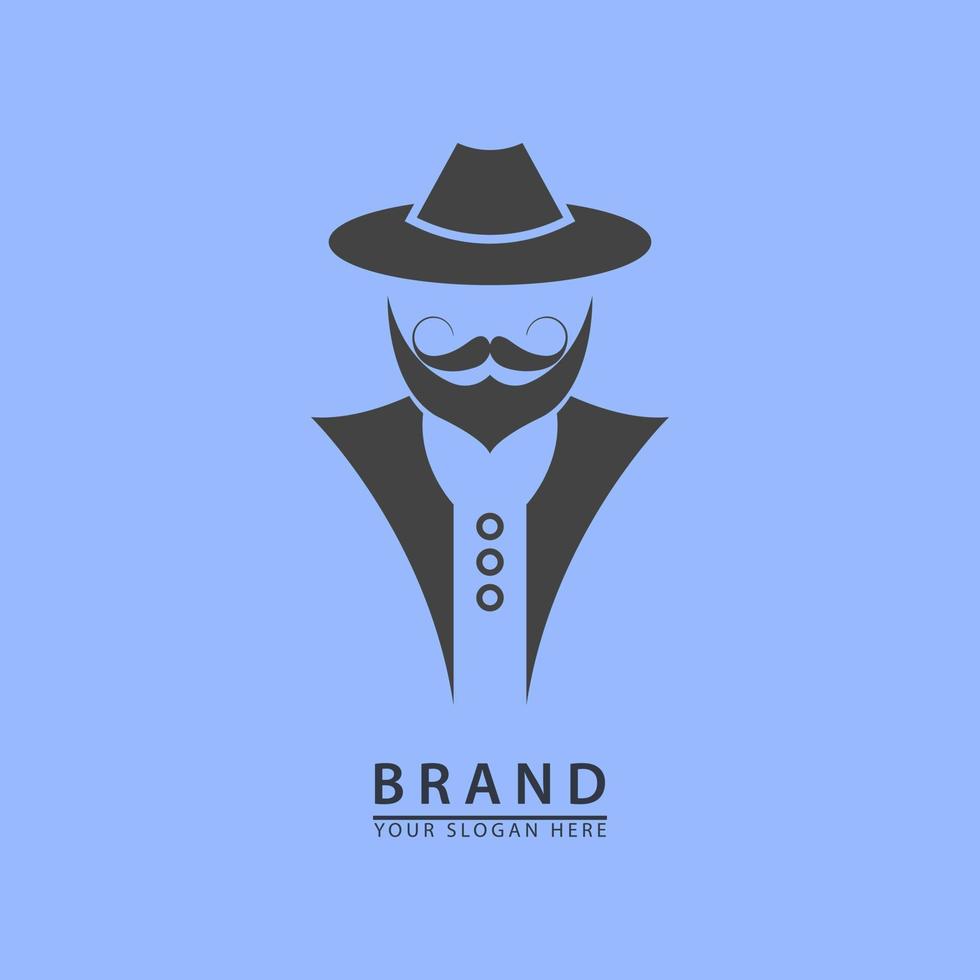 bigote facial masculino y barba perfectamente sombrero para icono y logotipo de corte de pelo vector