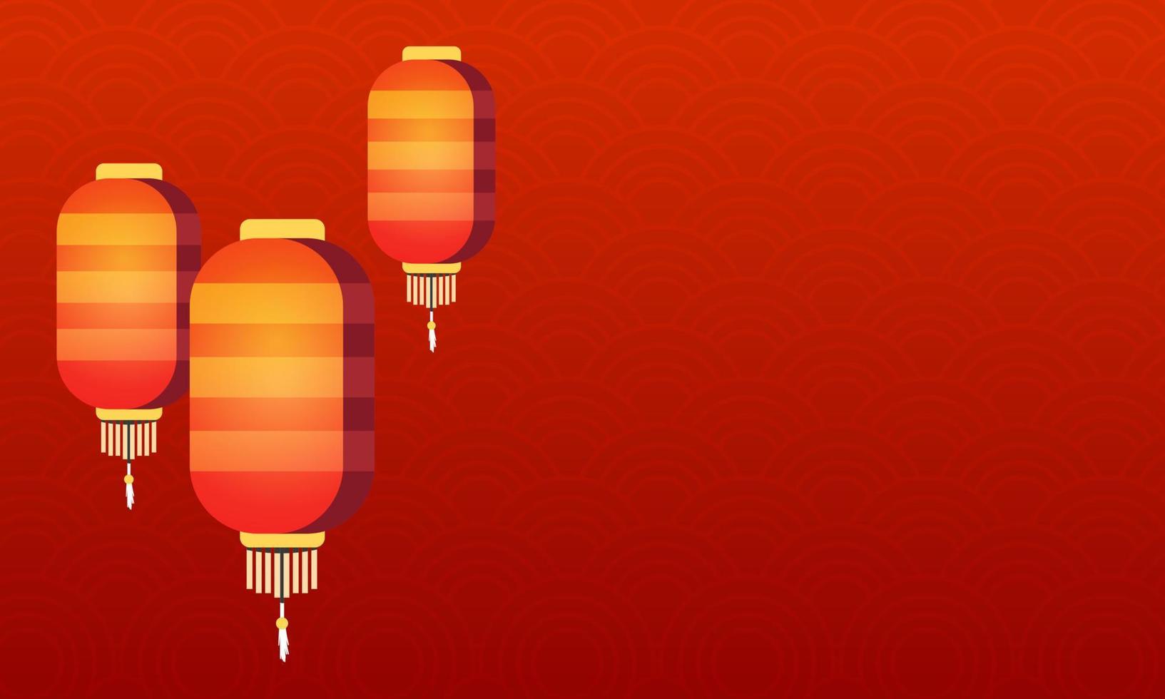 ilustraciones de plantilla de fondo de año nuevo chino con patrón rojo y tres linternas rojas vector