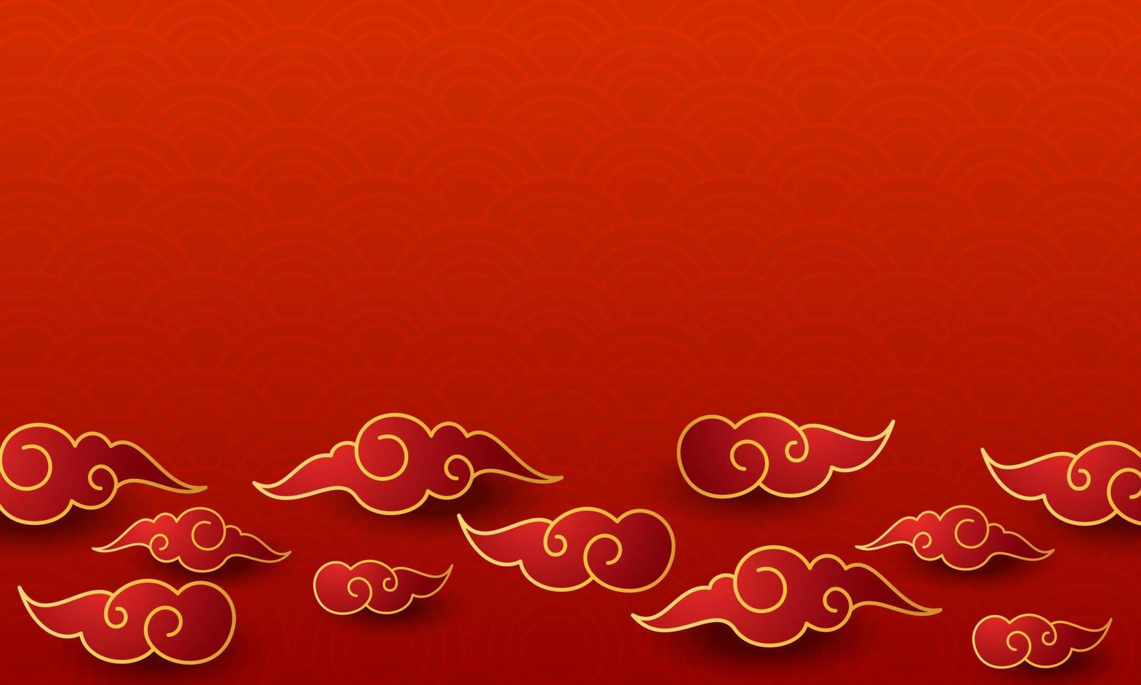 Chinese new year background template Illustrations with red pattern and clouds vector