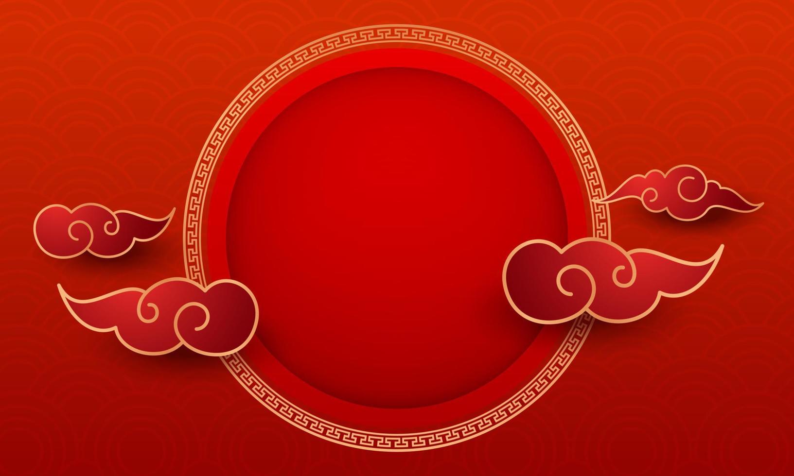 Chinese new year background template Illustrations with red pattern and circle chinese ornament with clouds ornament vector