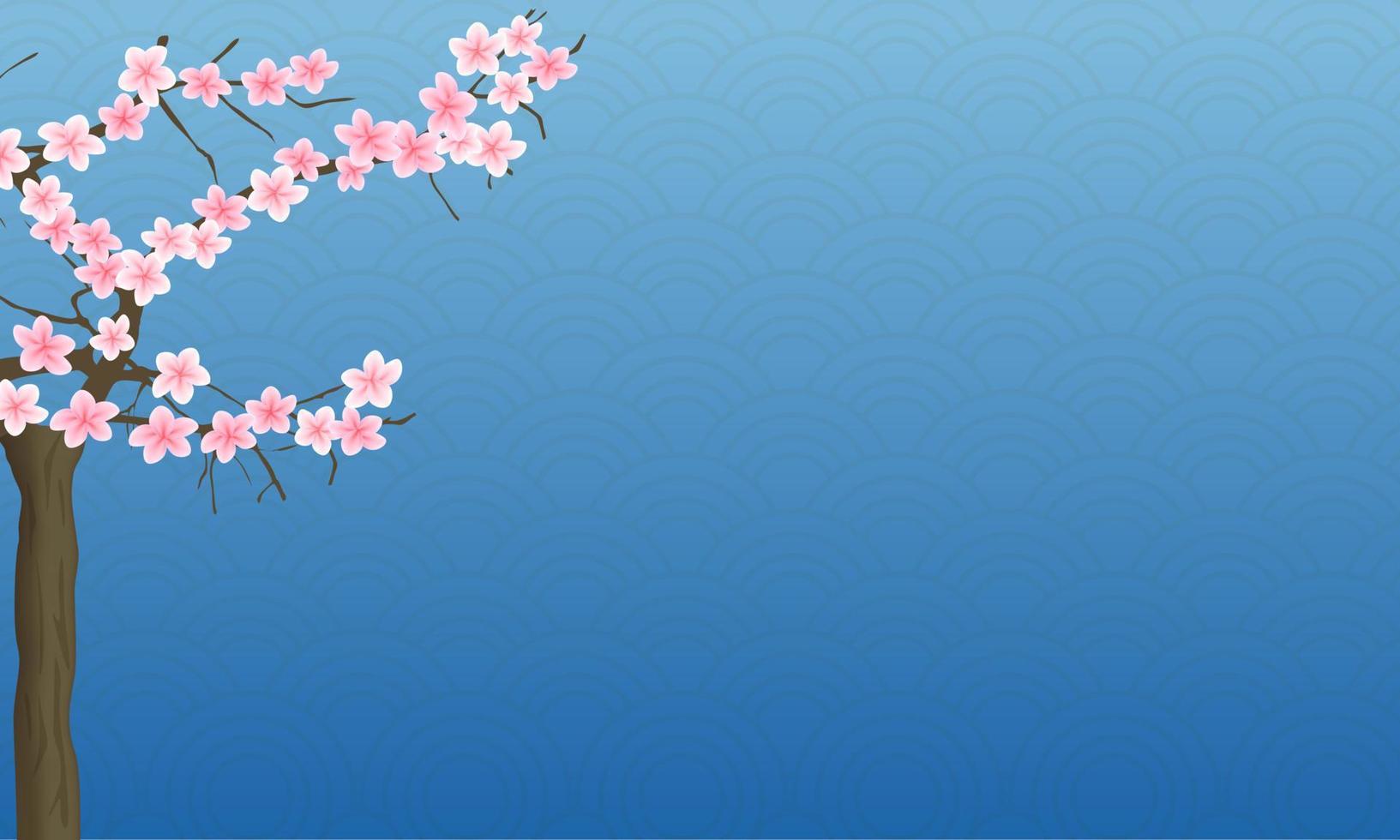 Chinese new year background template Illustrations with blue pattern and pink Sakura Tree Branches. vector