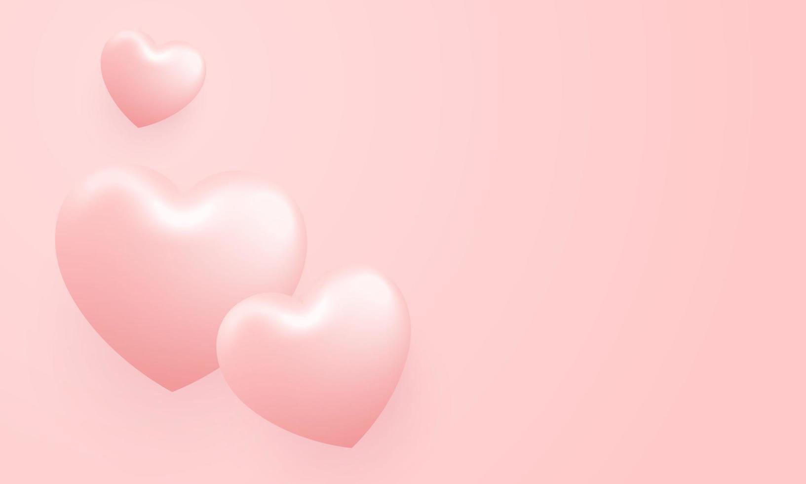 me encanta la ilustración de fondo del día de san valentín feliz. hermoso fondo rosa con tres grandes corazones realistas vector