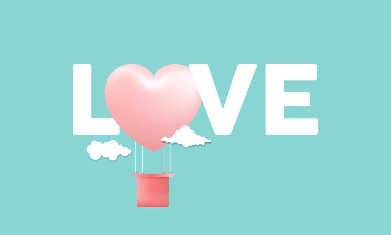 Love Happy Valentine's day background illustration. Beautiful Turquoise background with realistic big heart air balloon vector