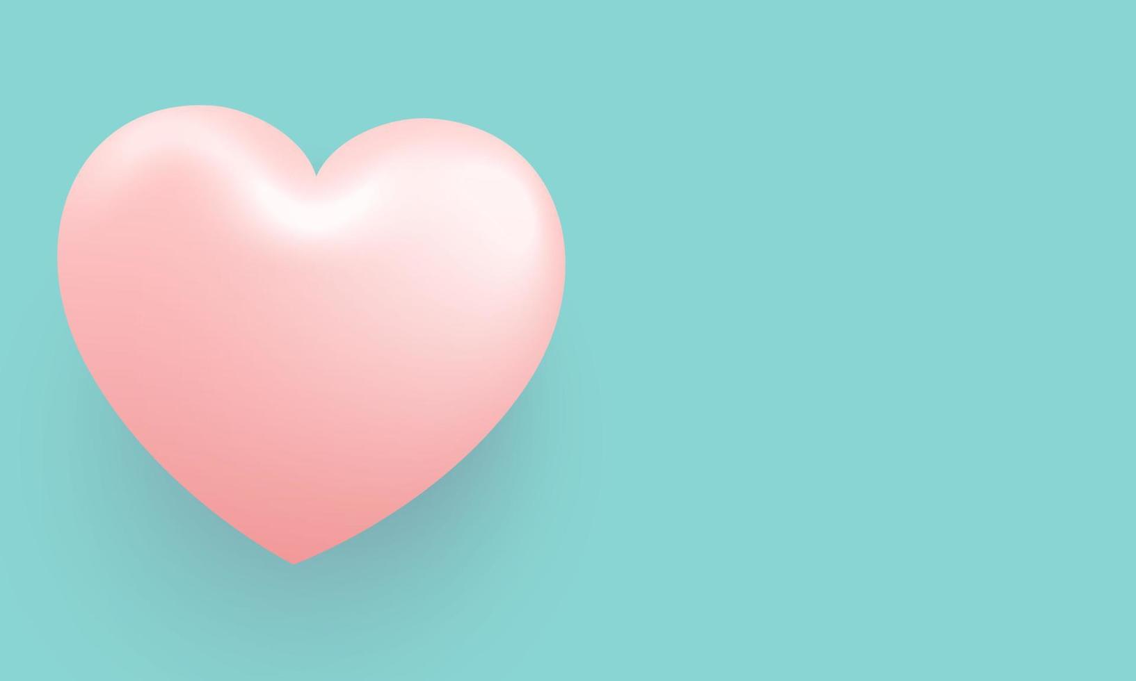 Love Happy Valentine's day background illustration. Beautiful Turquoise background with realistic big heart vector