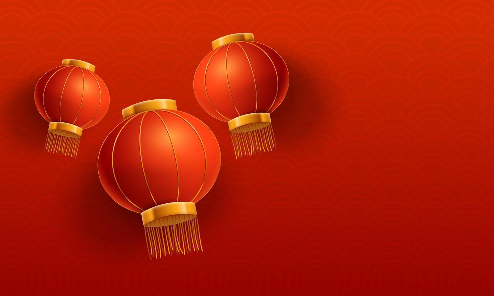 Chinese new year background template Illustrations with red pattern and three red lantern vector