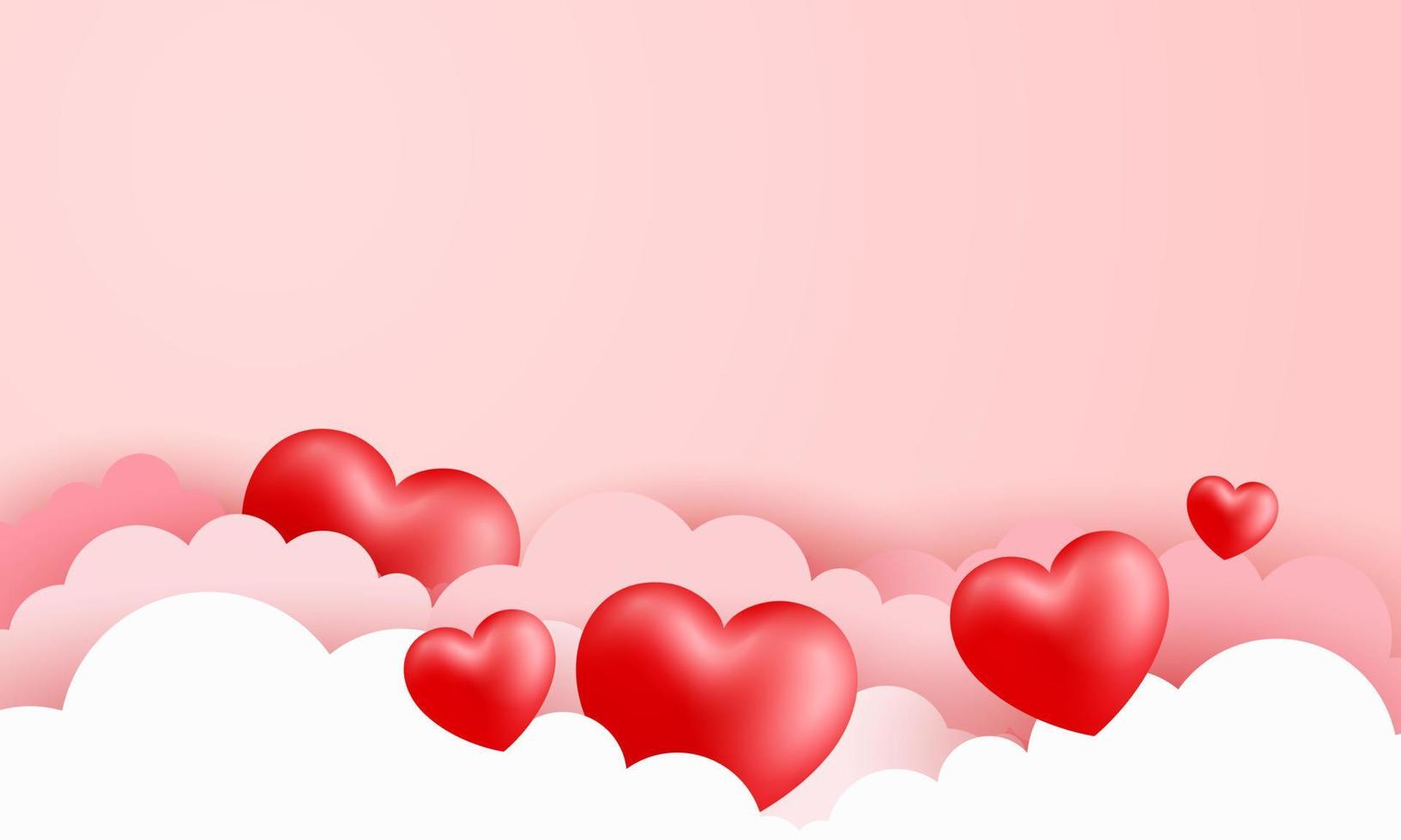 Love Happy Valentine's day background illustration. Beautiful pink background with realistic stacking heart and cloud vector