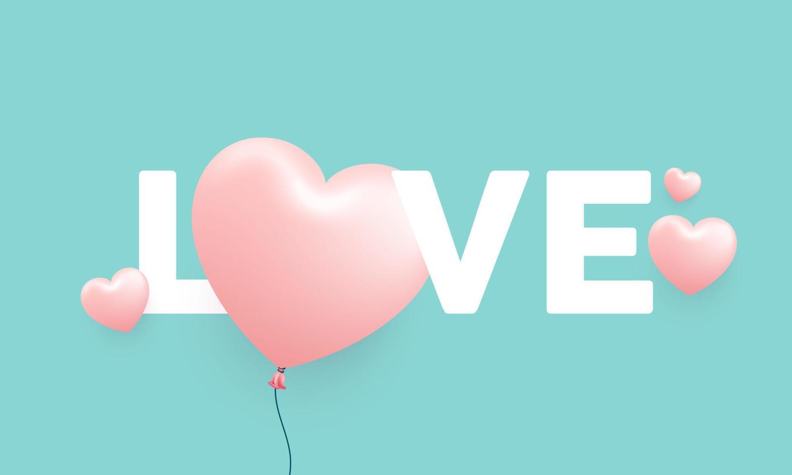 me encanta la ilustración de fondo del día de san valentín feliz. hermoso fondo turquesa con globo de corazón grande realista vector