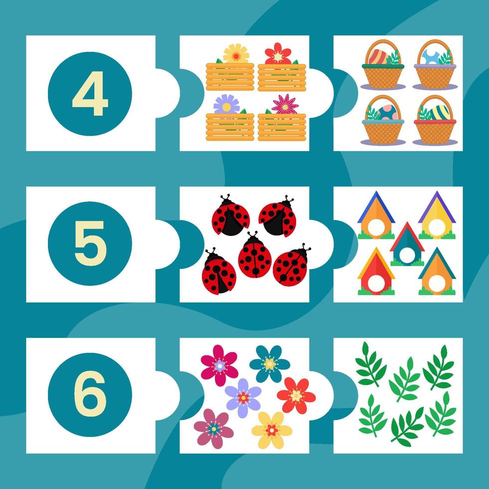 Mini puzzle game for kids. Spring game board for children vector