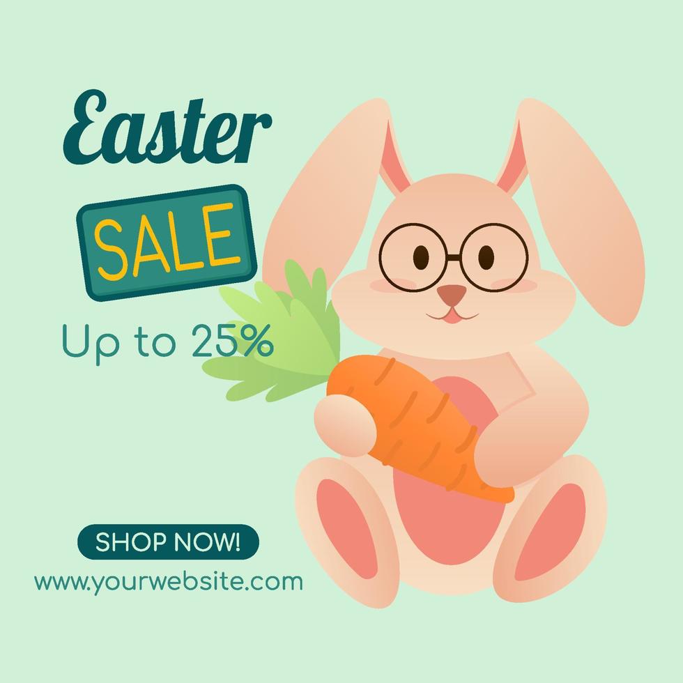 Easter Sale banner. Cute Easter bunny design for Sales. Flat vector illustration.