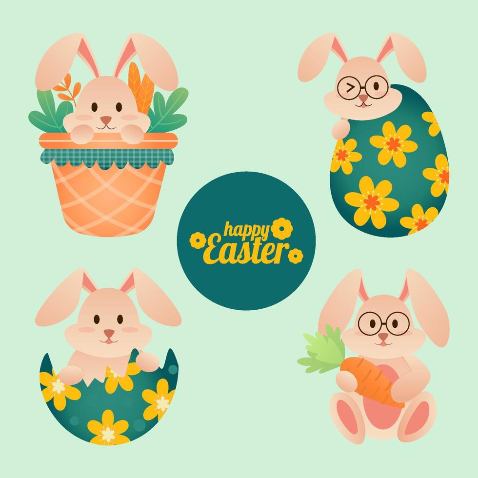 conjunto de pegatinas de pascua. encantadora colección de iconos de vacaciones. vector