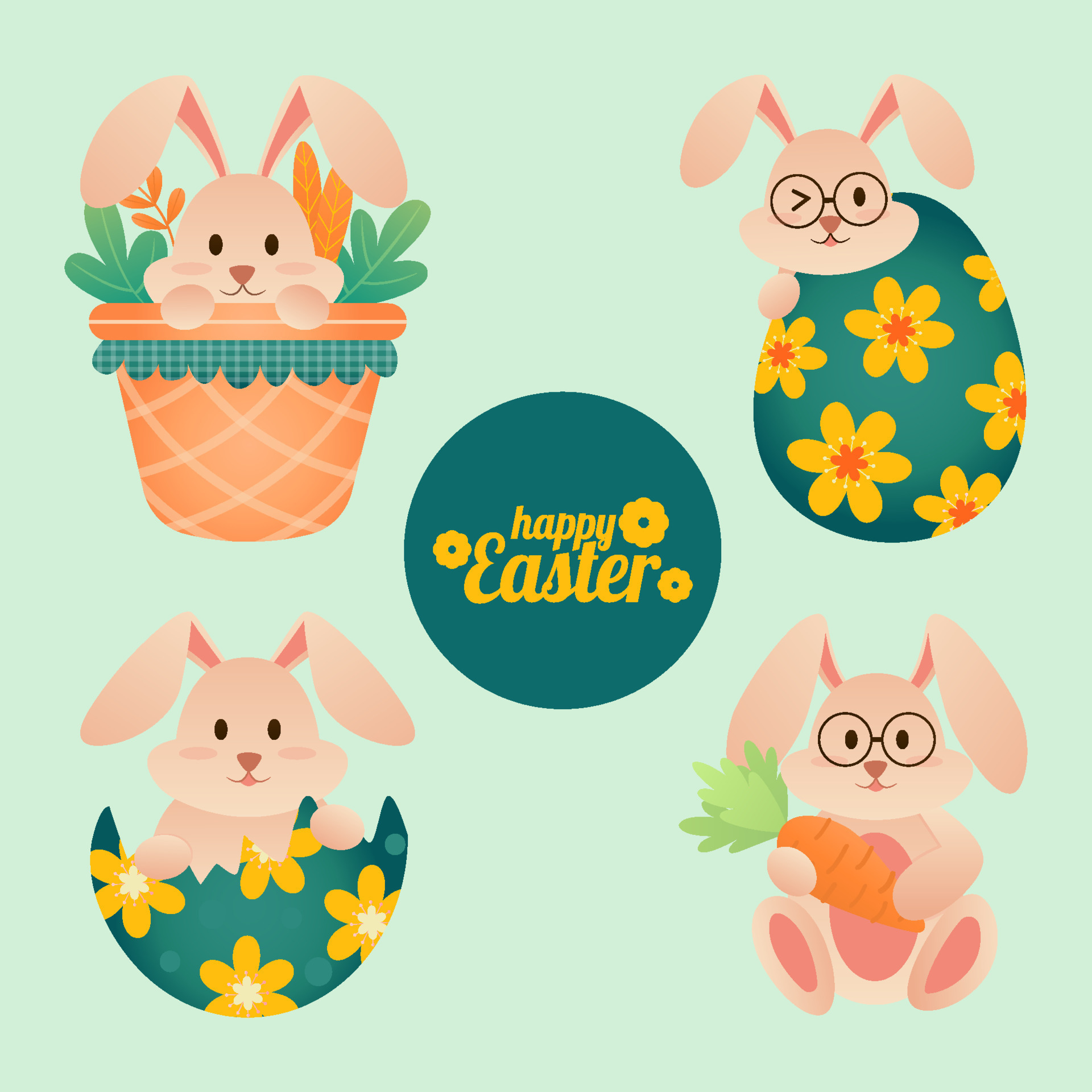 Set of Easter stickers set. Charming collection of holiday icons