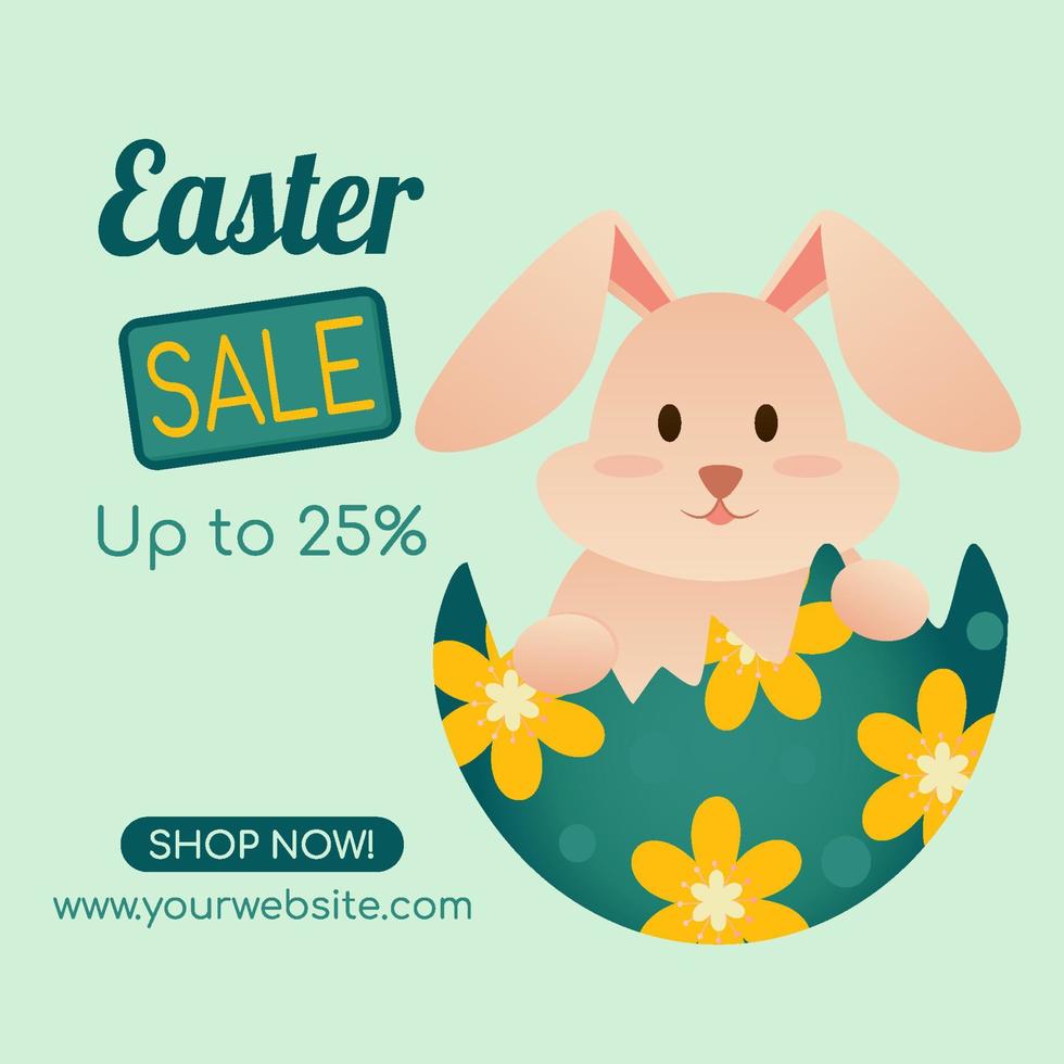 Easter Sale banner. Cute Easter bunny design for Sales. Flat vector illustration.